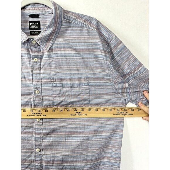 Prana Groveland Shirt Mens 2XL Clear Sky Stripe Button Organic Cotton Short Slv - Picture 6 of 7